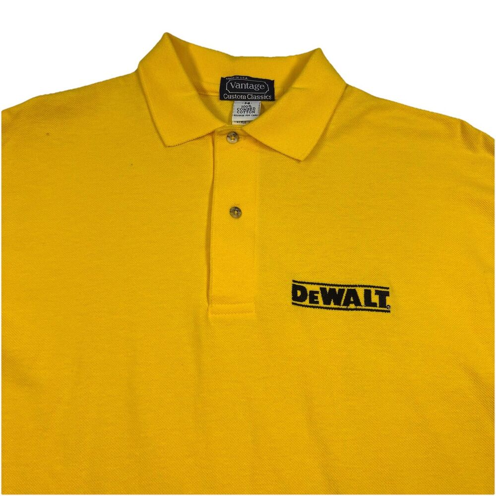Vintage Dewalt Polo Shirt Mens M Yellow Short Sleeve Made In USA